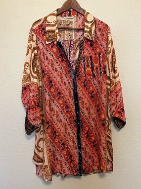 Soft Surroundings Bryn Boho Multicolor Button-Up Tunic Shirt Size 2X